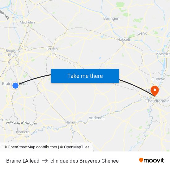 Braine-L'Alleud to clinique des Bruyeres Chenee map