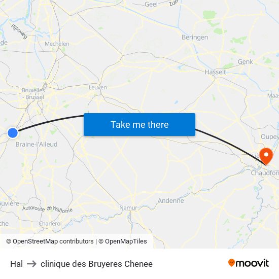 Hal to clinique des Bruyeres Chenee map