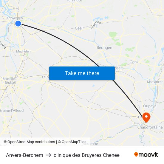 Anvers-Berchem to clinique des Bruyeres Chenee map