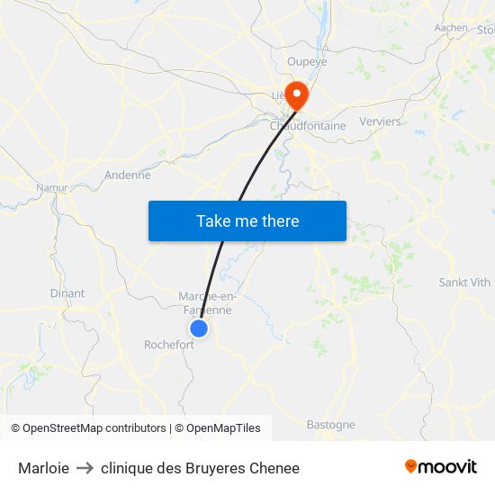Marloie to clinique des Bruyeres Chenee map