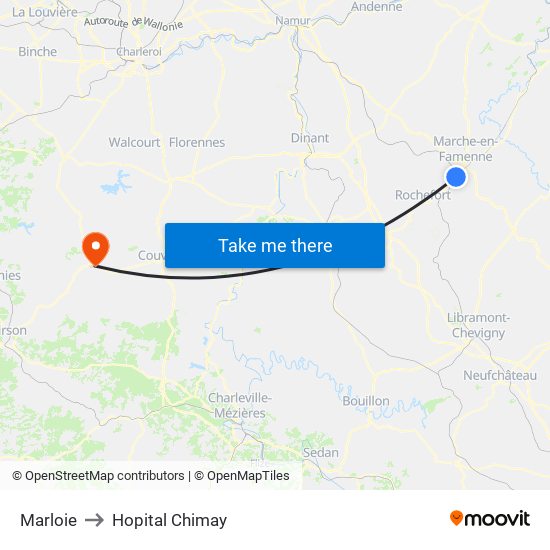 Marloie to Hopital Chimay map