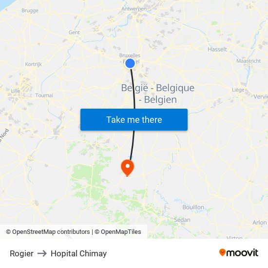 Rogier to Hopital Chimay map