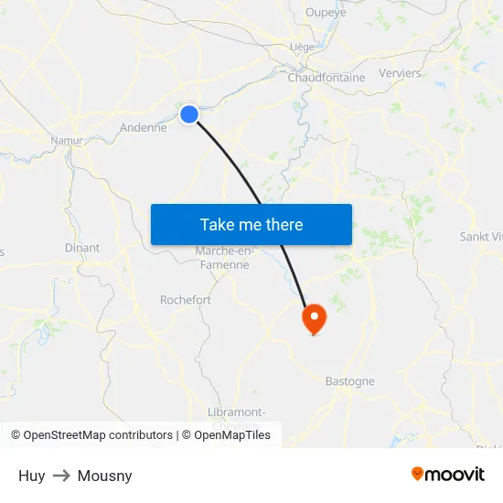 Huy to Mousny map
