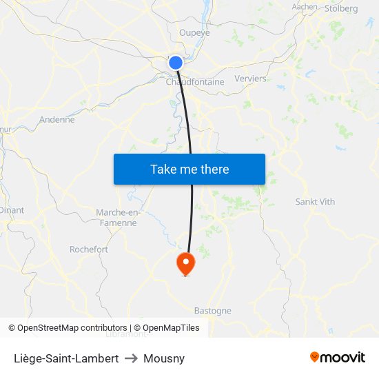 Liège-Saint-Lambert to Mousny map