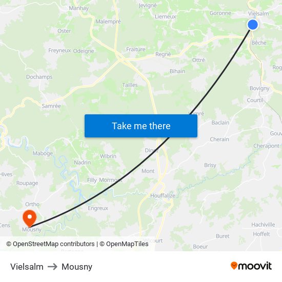 Vielsalm to Mousny map