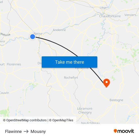 Flawinne to Mousny map