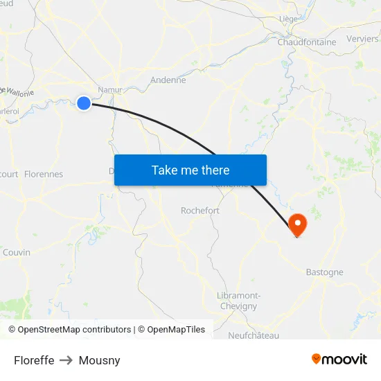 Floreffe to Mousny map