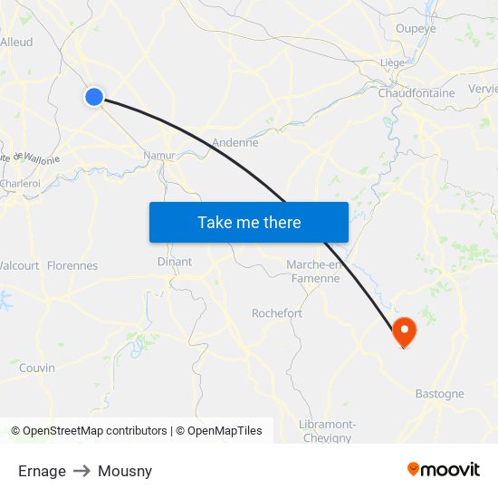 Ernage to Mousny map