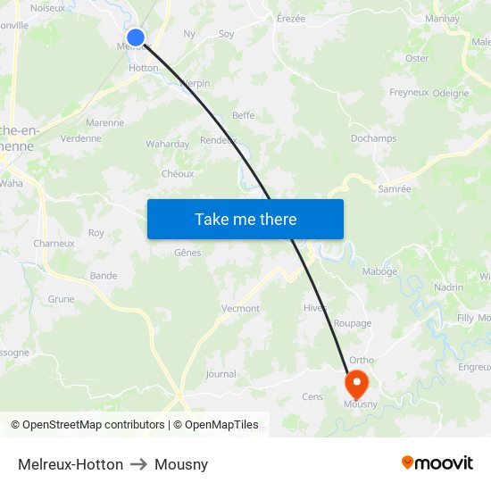 Melreux-Hotton to Mousny map