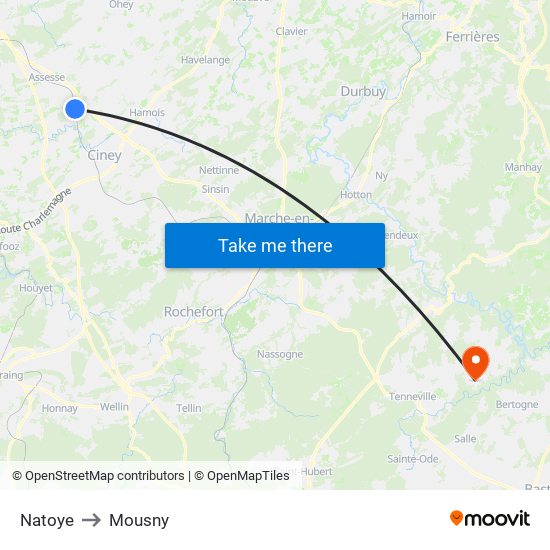 Natoye to Mousny map