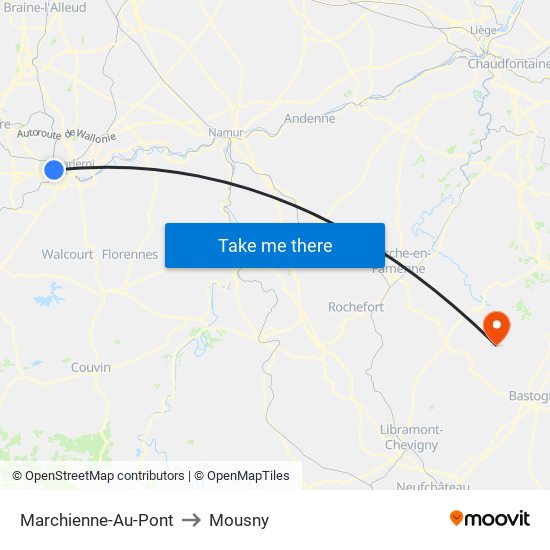 Marchienne-Au-Pont to Mousny map