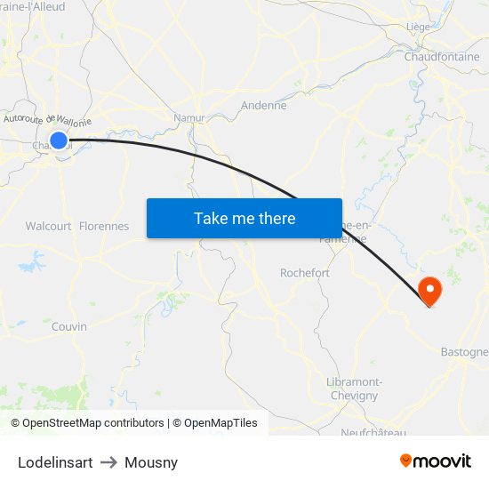 Lodelinsart to Mousny map