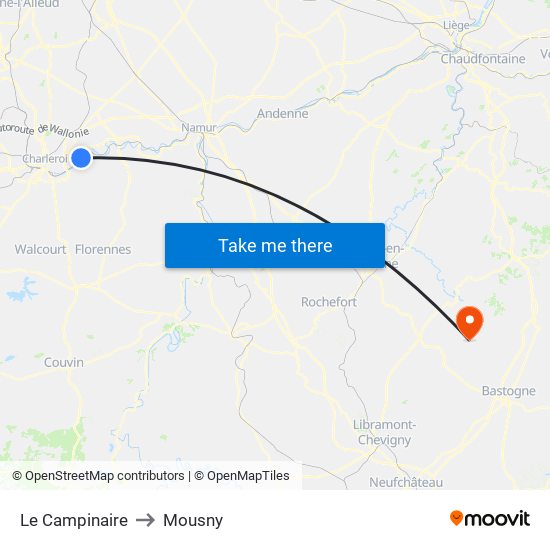 Le Campinaire to Mousny map