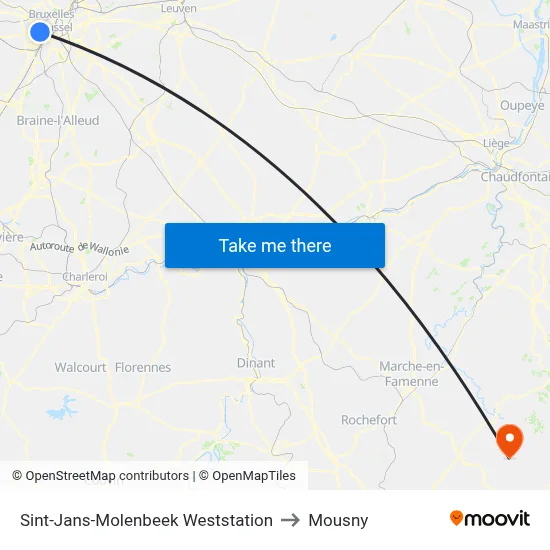 Sint-Jans-Molenbeek Weststation to Mousny map