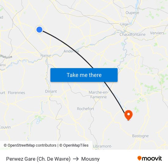 Perwez Gare (Ch. De Wavre) to Mousny map