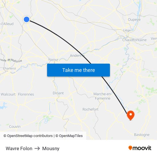 Wavre Folon to Mousny map