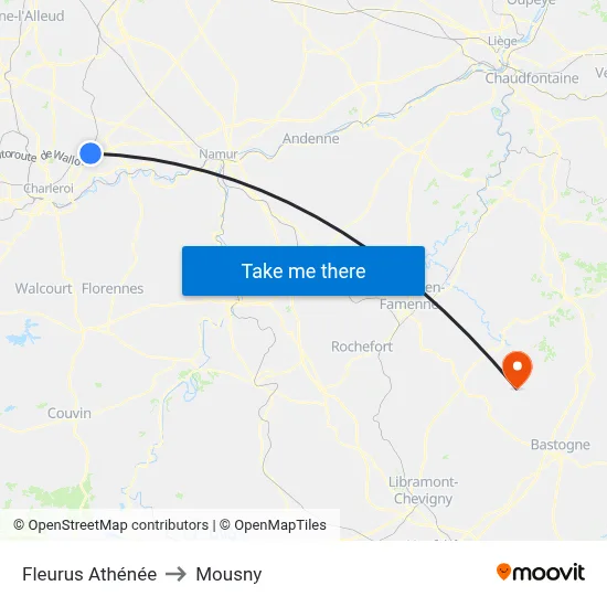 Fleurus High School to Mousny map