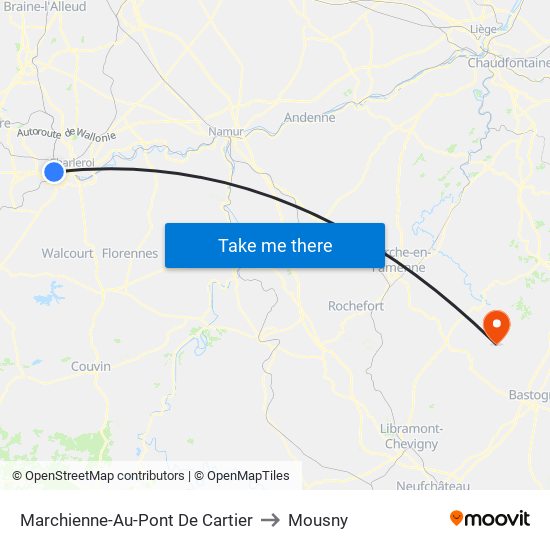 Marchienne-Au-Pont De Cartier to Mousny map