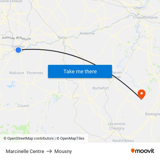 Marcinelle Centre to Mousny map