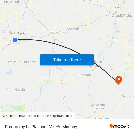 Dampremy La Planche (M) to Mousny map