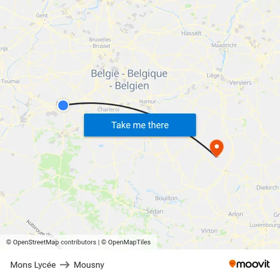Mons High School to Mousny map