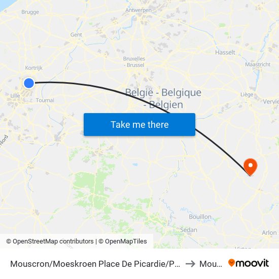 Mouscron/Moeskroen Place De Picardie/Picardieplein to Mousny map