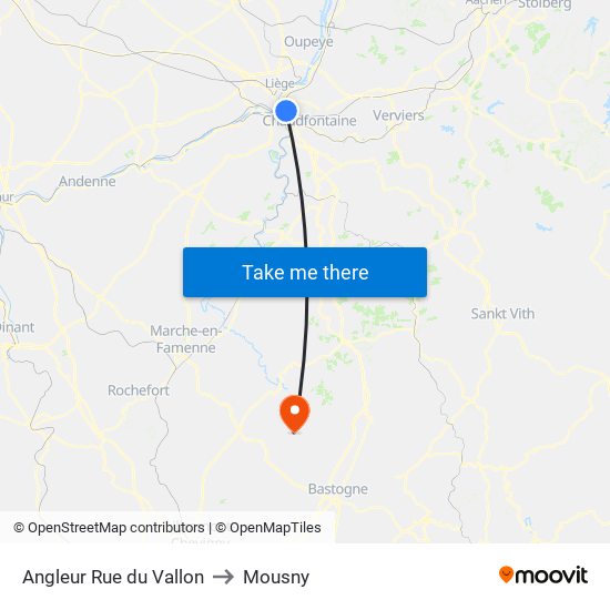 Angleur Rue du Vallon to Mousny map