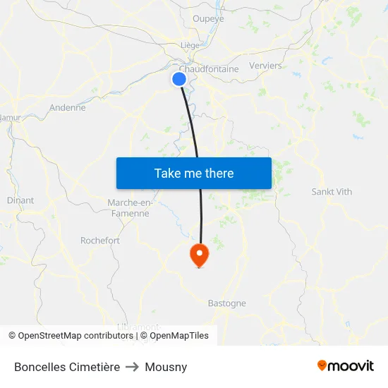 Boncelles Cemetery to Mousny map