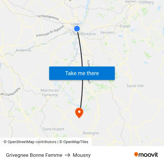 Grivegnee Good Woman to Mousny map