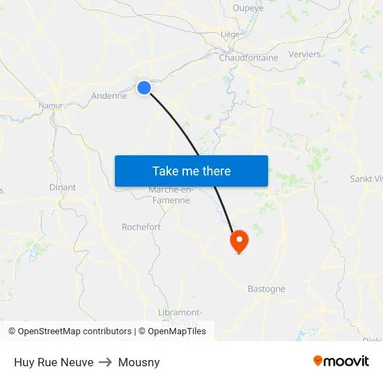 Huy New Street to Mousny map
