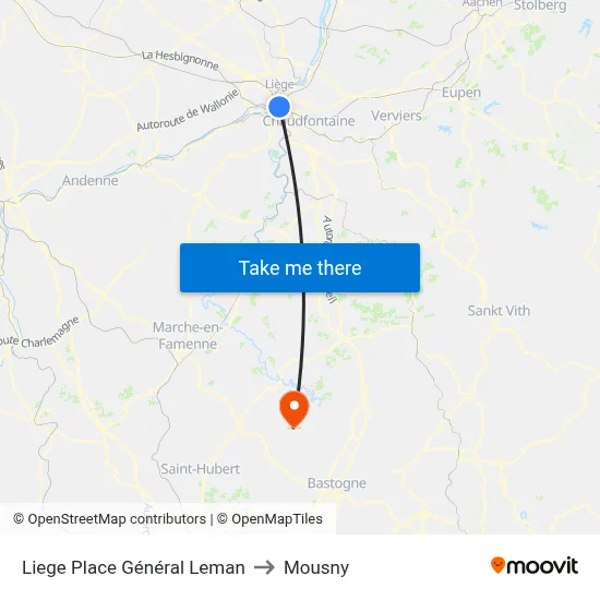 Liege General Leman Square to Mousny map