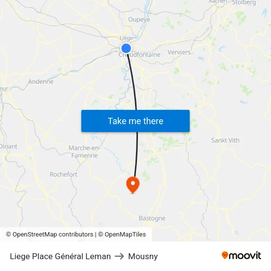 Liege General Leman Square to Mousny map