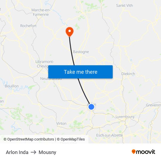 Arlon Inda to Mousny map