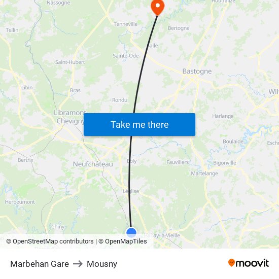 Marbehan Gare to Mousny map
