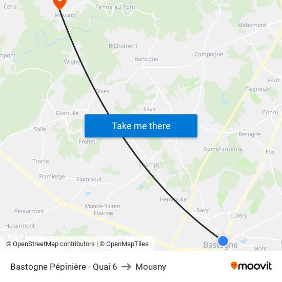 Bastogne Pépinière - Quai 6 to Mousny map