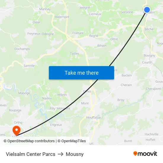 Vielsalm Center Parcs to Mousny map