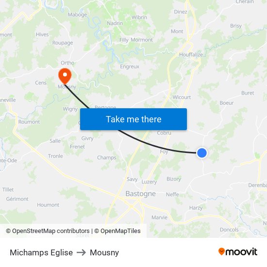 Michamps Eglise to Mousny map