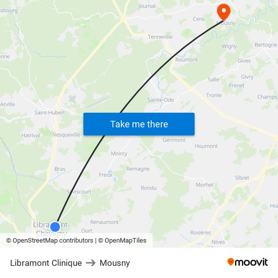 Libramont Clinique to Mousny map