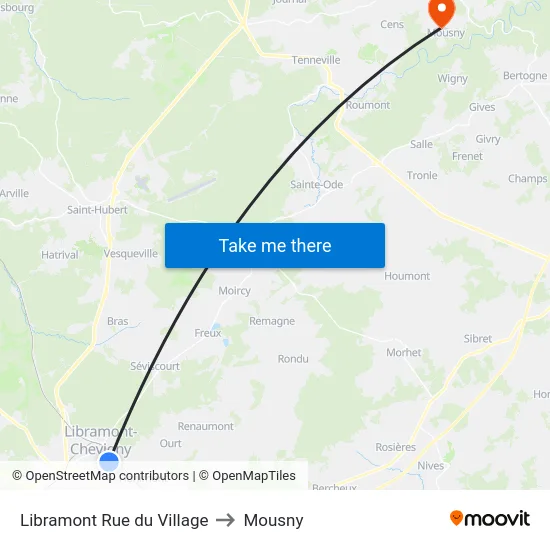 Libramont Rue du Village to Mousny map