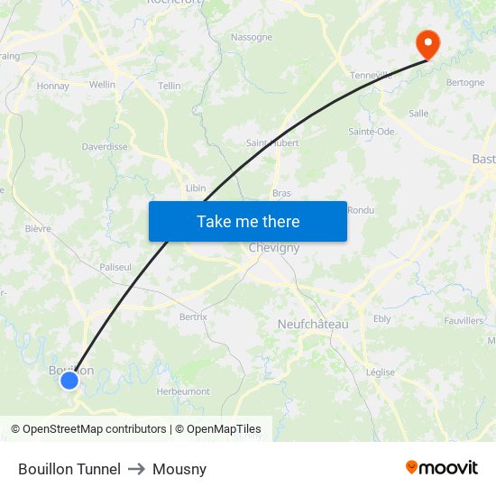 Bouillon Tunnel to Mousny map