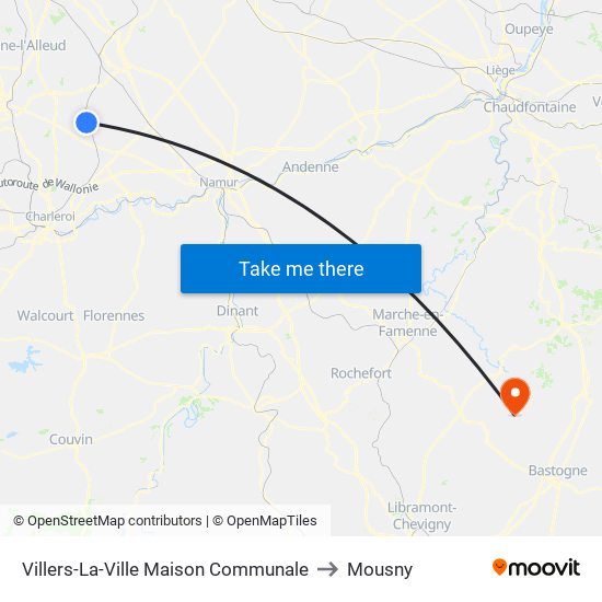 Villers-La-Ville Maison Communale to Mousny map