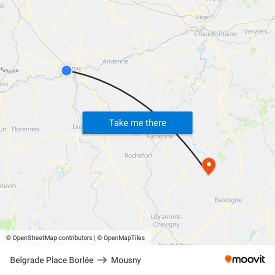 Belgrade Place Borlée to Mousny map