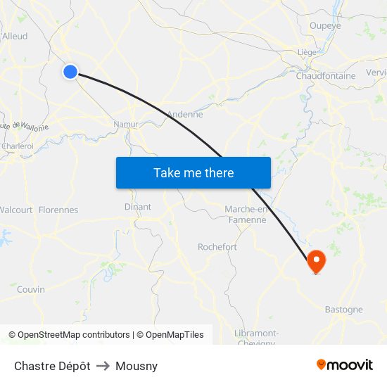 Chastre Dépôt to Mousny map