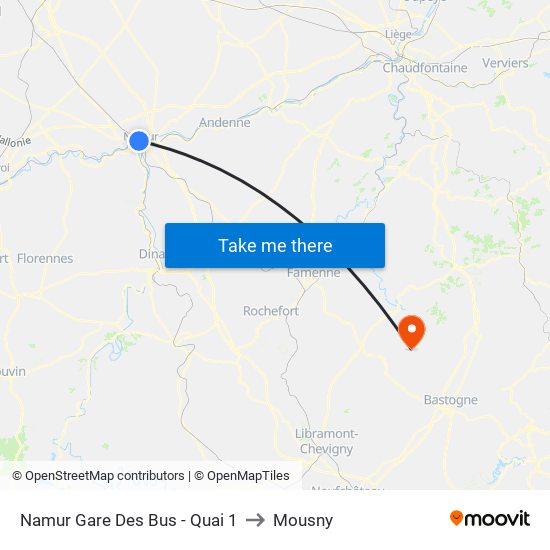 Namur Gare Des Bus - Quai 1 to Mousny map