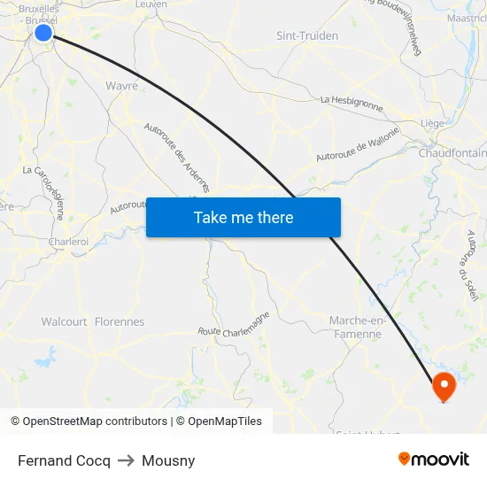 Fernand Cocq to Mousny map