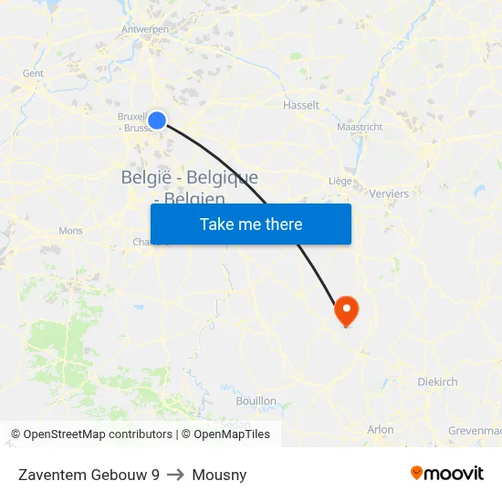Zaventem Building 9 to Mousny map