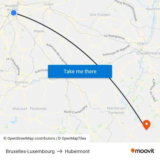 Bruxelles-Luxembourg to Hubermont map