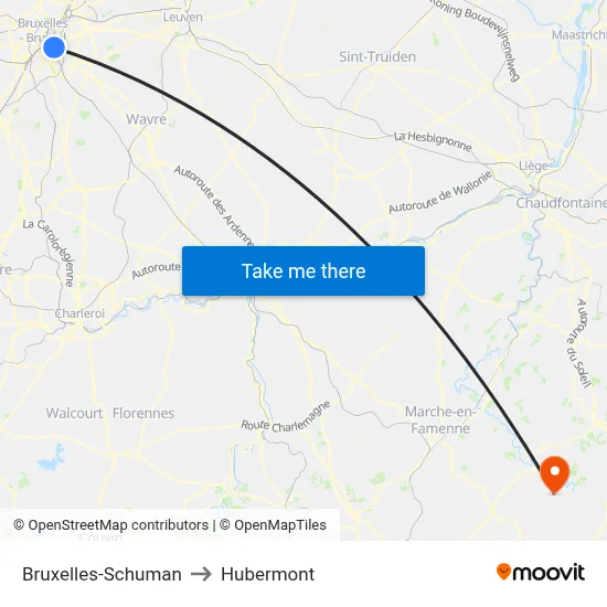 Bruxelles-Schuman to Hubermont map