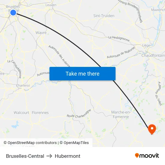 Bruxelles-Central to Hubermont map