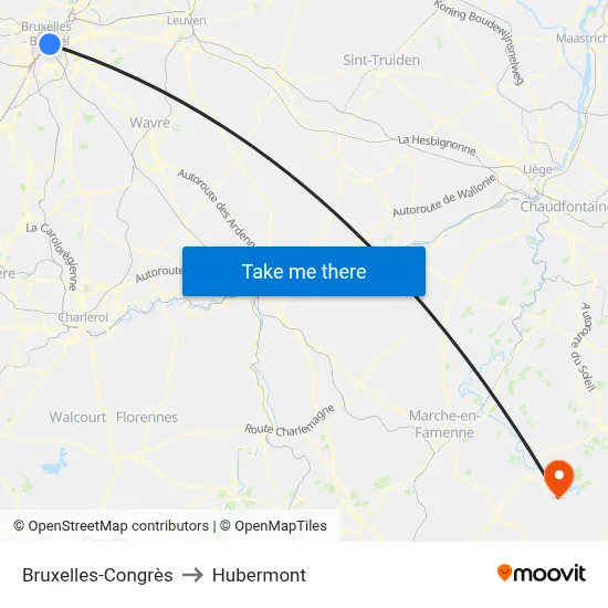 Bruxelles-Congrès to Hubermont map